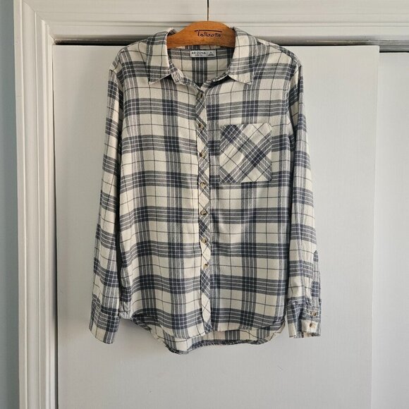 Arizona Jean Co Blue White Button Down Flannel Long Sleeve Small Shirt - Picture 1 of 6